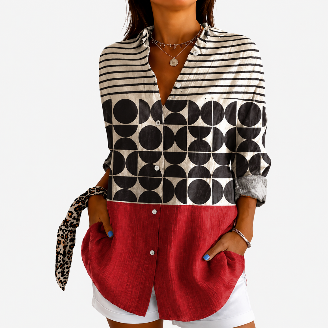 Retro Charm Kleurblok Blouse