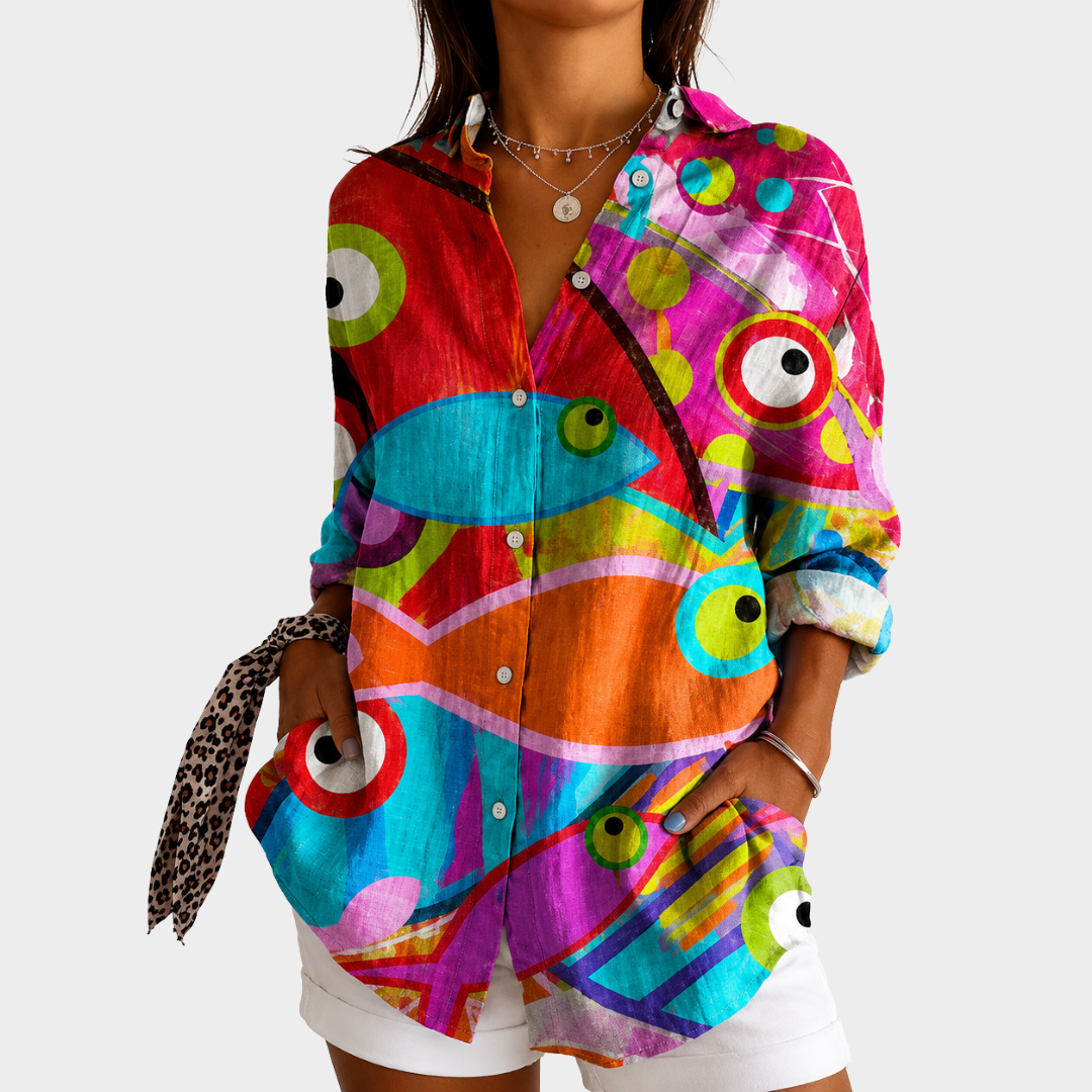 Vibrante Mozaïek Kunst Blouse