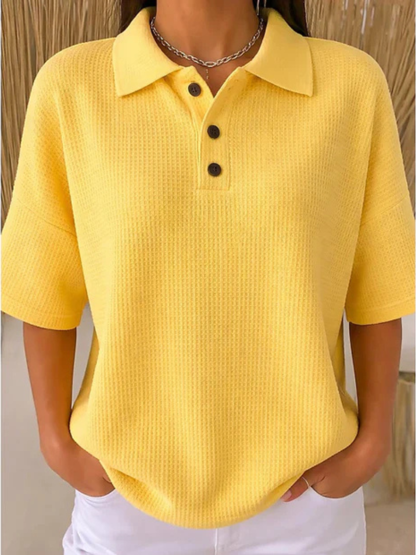 Gisela | Comfortabele Wafel Polo Blouse