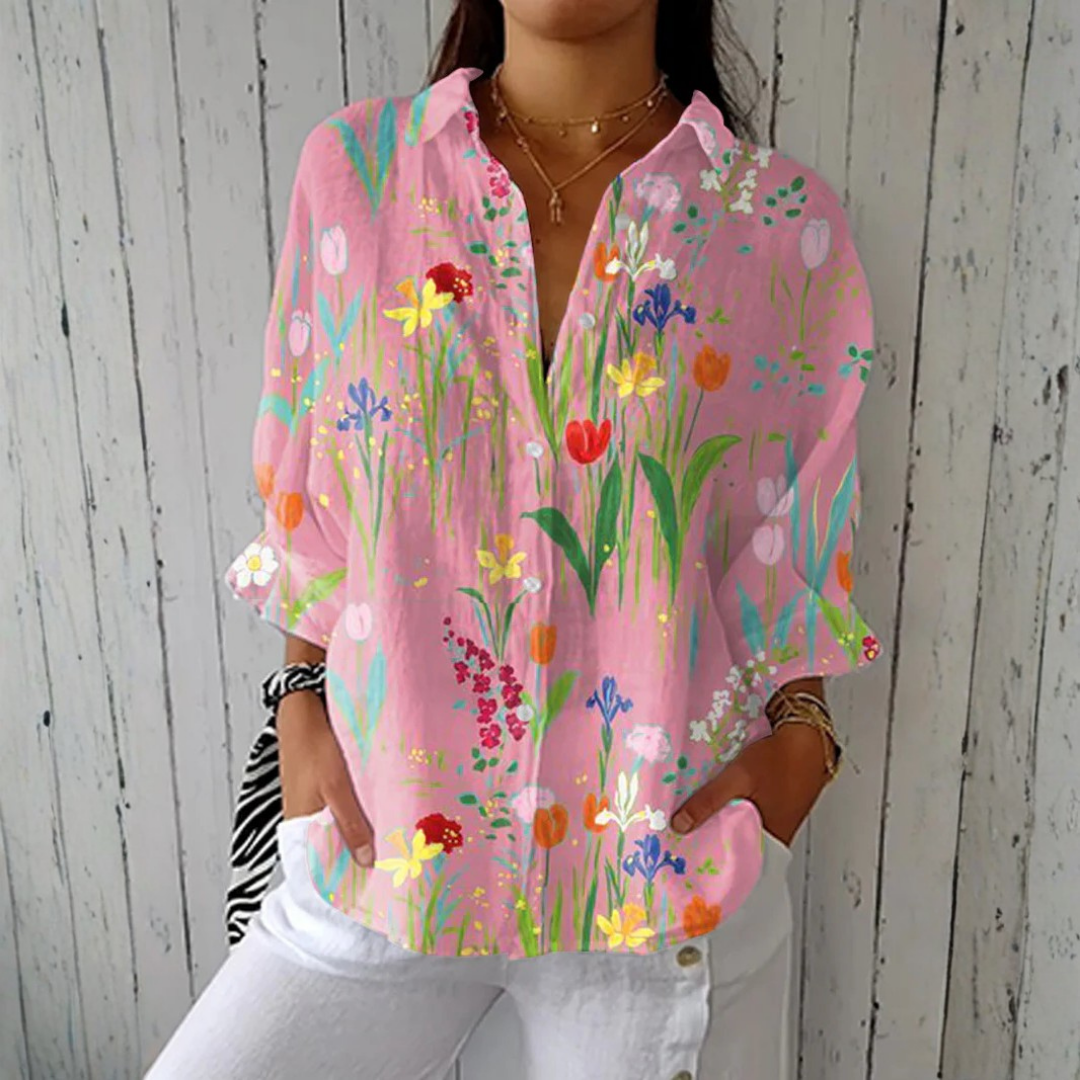 Clara™ | Lente Tuin Blouse | Ademend met artistieke prints en comfortabele pasvorm