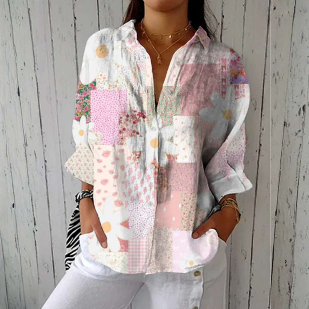 Stephanie™ | Patchwork Daisy Blouse | Lichtgewicht blouse met lentebloemen en ademende stof
