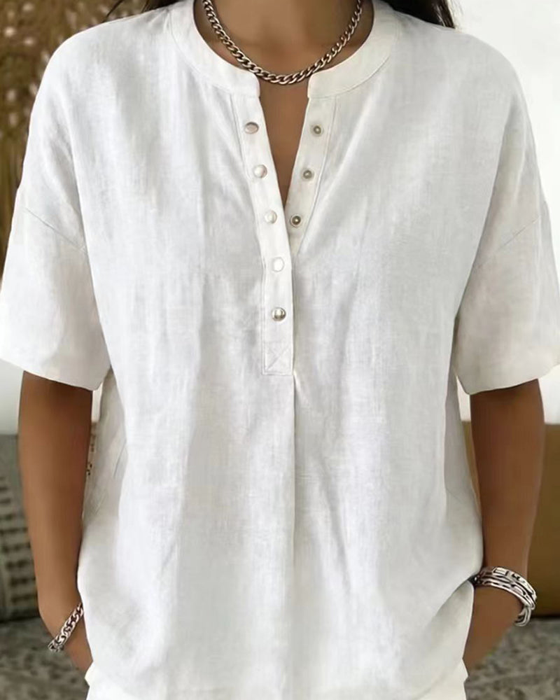 Sabine | Effen kleur blouse met halve mouwen