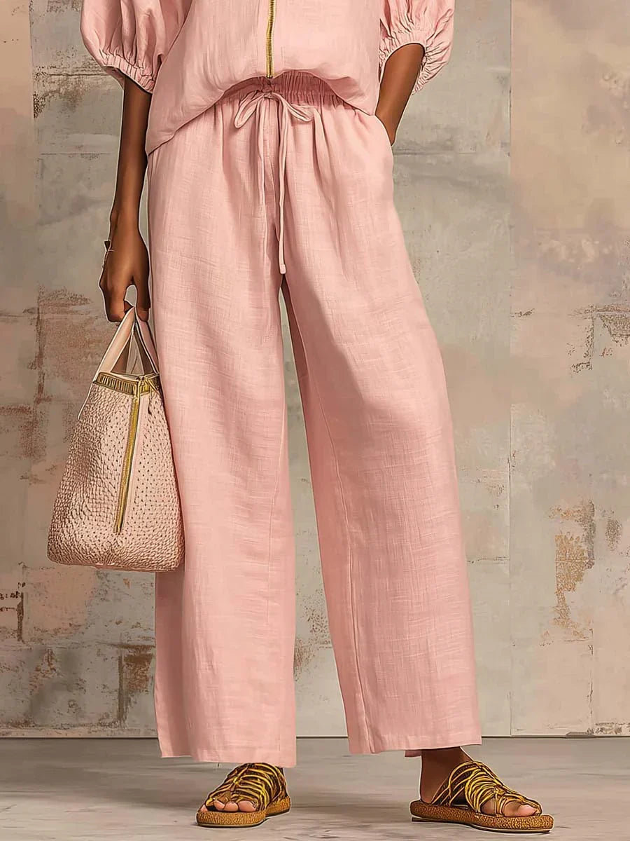 Léa | Twee-delige set: Casual shirt en wijde broek