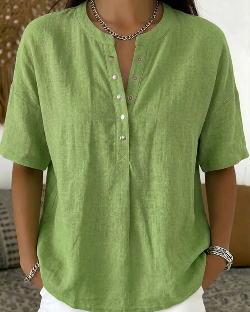 Sabine | Effen kleur blouse met halve mouwen
