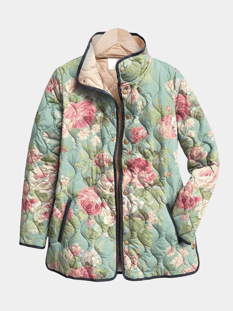 Carys | Retro Bloemenpatroon Gevoerde Jas