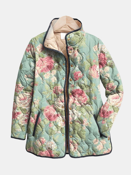 Carys | Retro Bloemenpatroon Gevoerde Jas