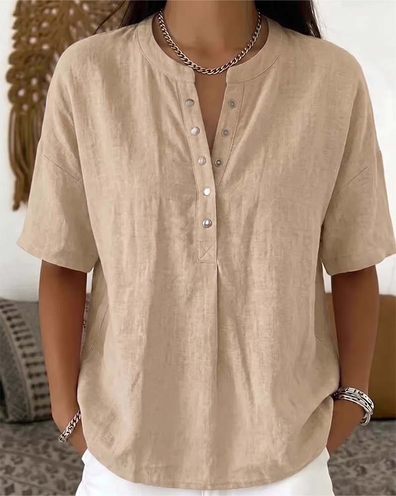 Sabine | Effen kleur blouse met halve mouwen