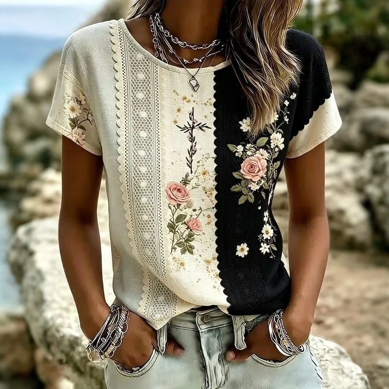 Leonoor - Casual T-Shirt met Bloemenprint