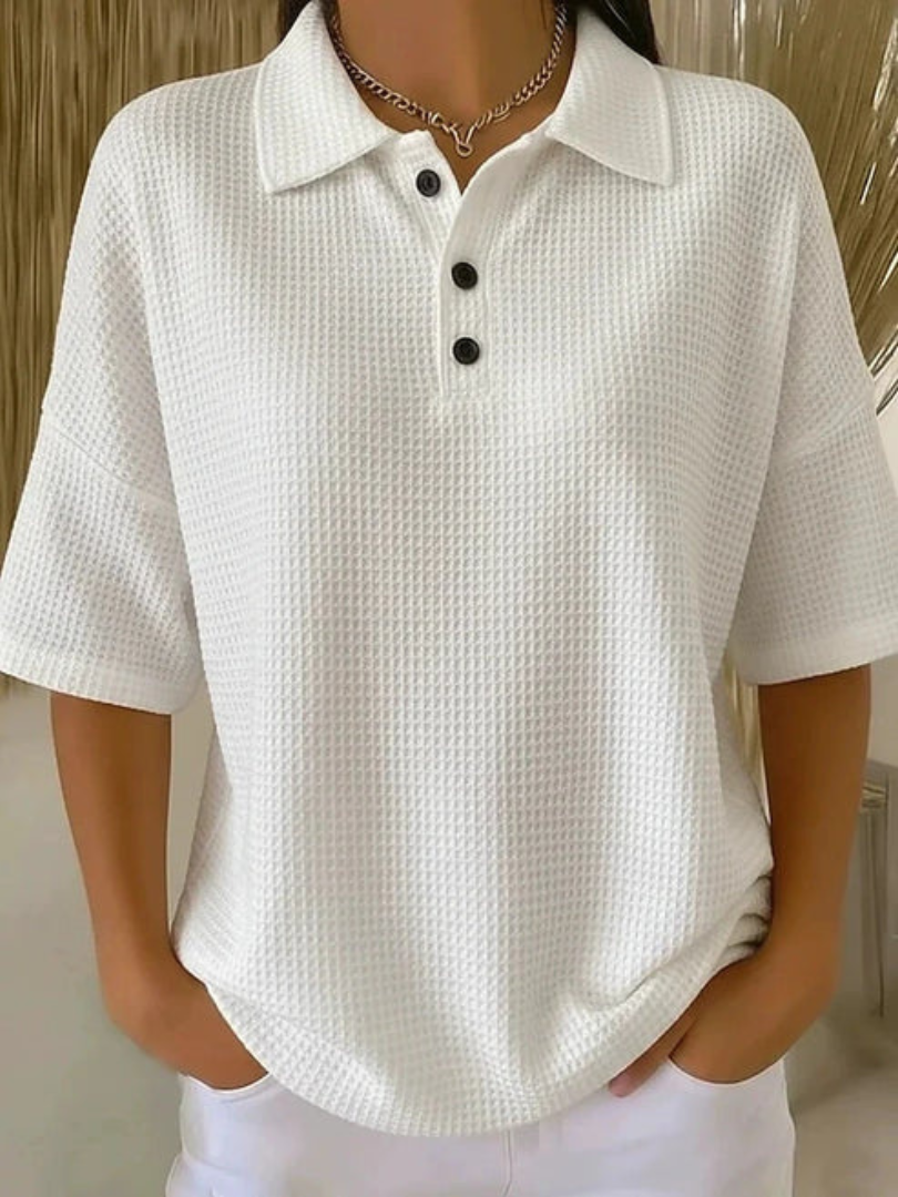 Gisela | Comfortabele Wafel Polo Blouse
