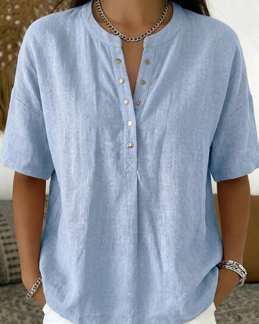Sabine | Effen kleur blouse met halve mouwen