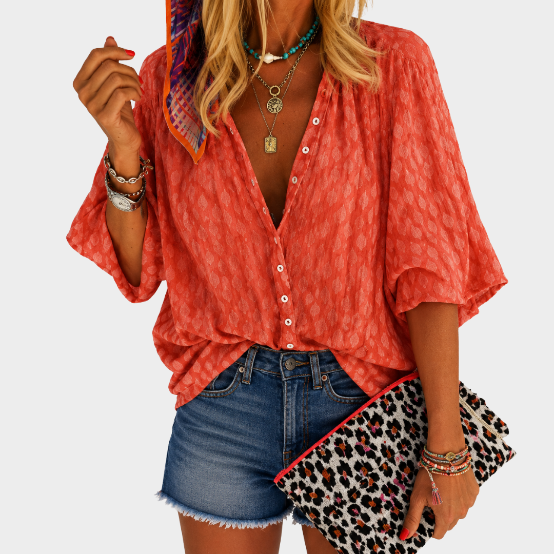 Koraal Bries Knop Blouse