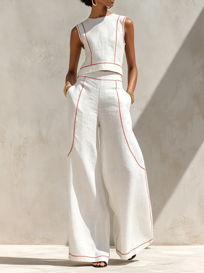 Willeke | Witte set met mouwloze top en brede broek