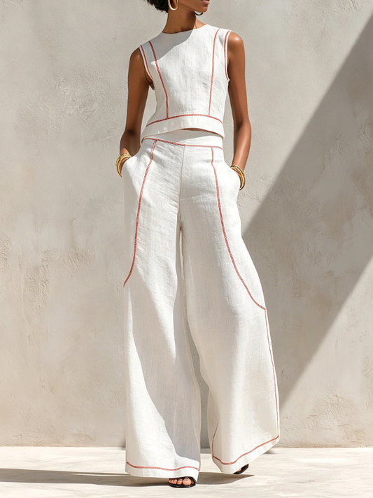 Willeke | Witte set met mouwloze top en brede broek