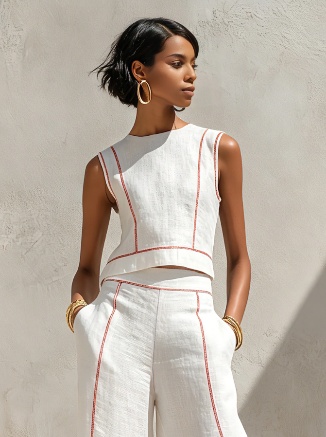 Willeke | Witte set met mouwloze top en brede broek