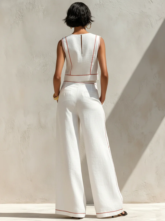Willeke | Witte set met mouwloze top en brede broek