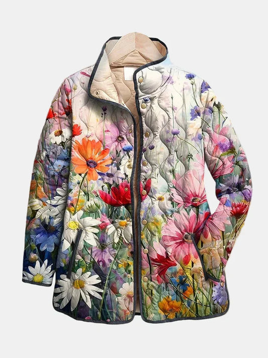 Kaia | Charmante Vintage Bloemenprint Gequilt Jasje — Laatste Bewerking
