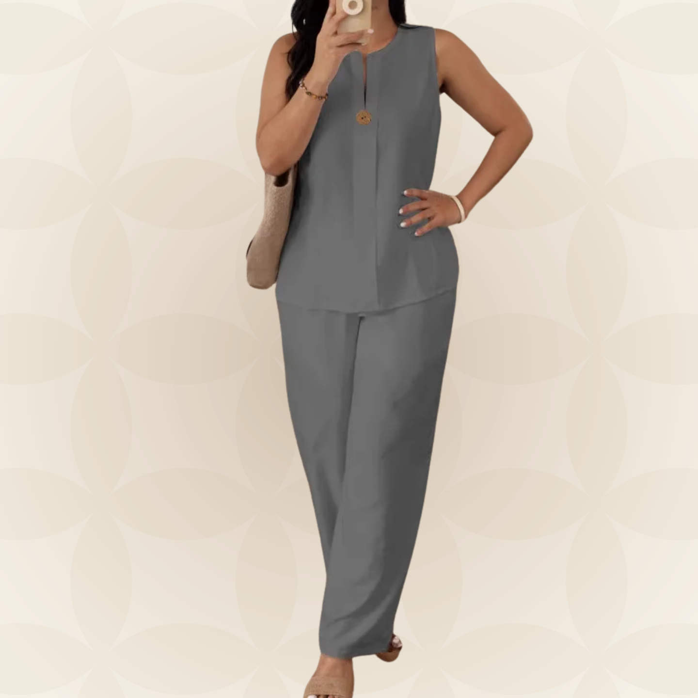 Selma - Casual set met hoge taille en knoop-tanktop