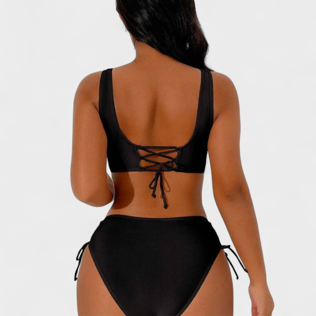 Helena - Hoge Taille Bikin met Kruis Top