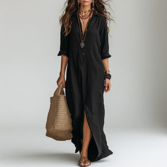 Violaine™ — Lange boho shirtjurk met natuurlijke elegantie