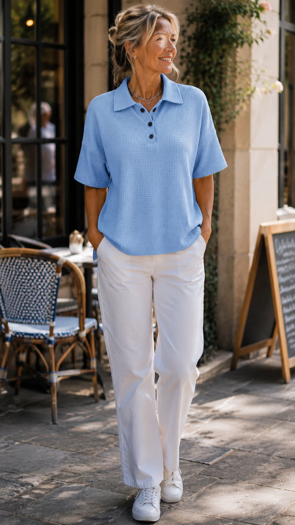 Gisela | Comfortabele Wafel Polo Blouse
