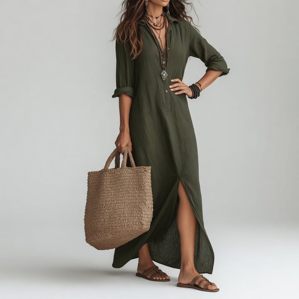 Violaine™ — Lange boho shirtjurk met natuurlijke elegantie