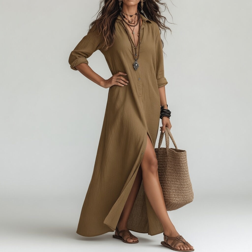 Violaine™ — Lange boho shirtjurk met natuurlijke elegantie
