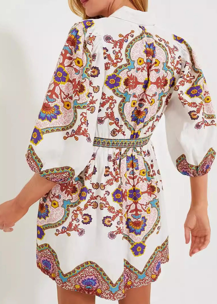 Romy - Elegante jurk met print en blousekraag