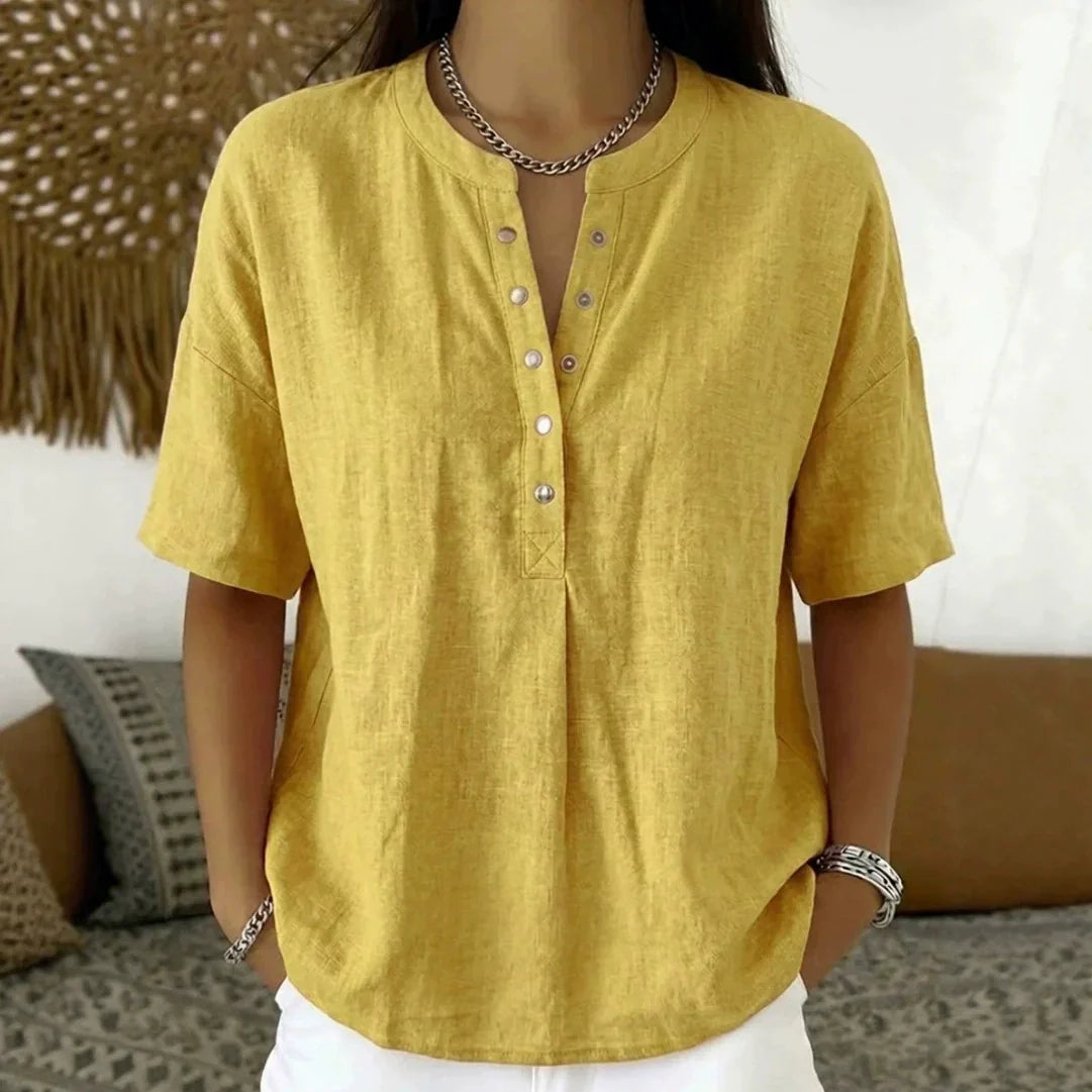 Sabine | Effen kleur blouse met halve mouwen