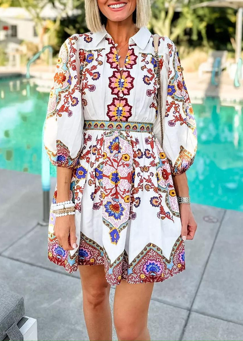 Romy - Elegante jurk met print en blousekraag