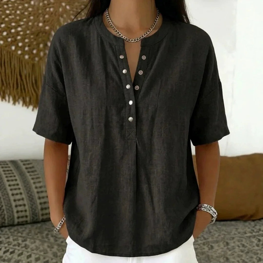 Sabine | Effen kleur blouse met halve mouwen