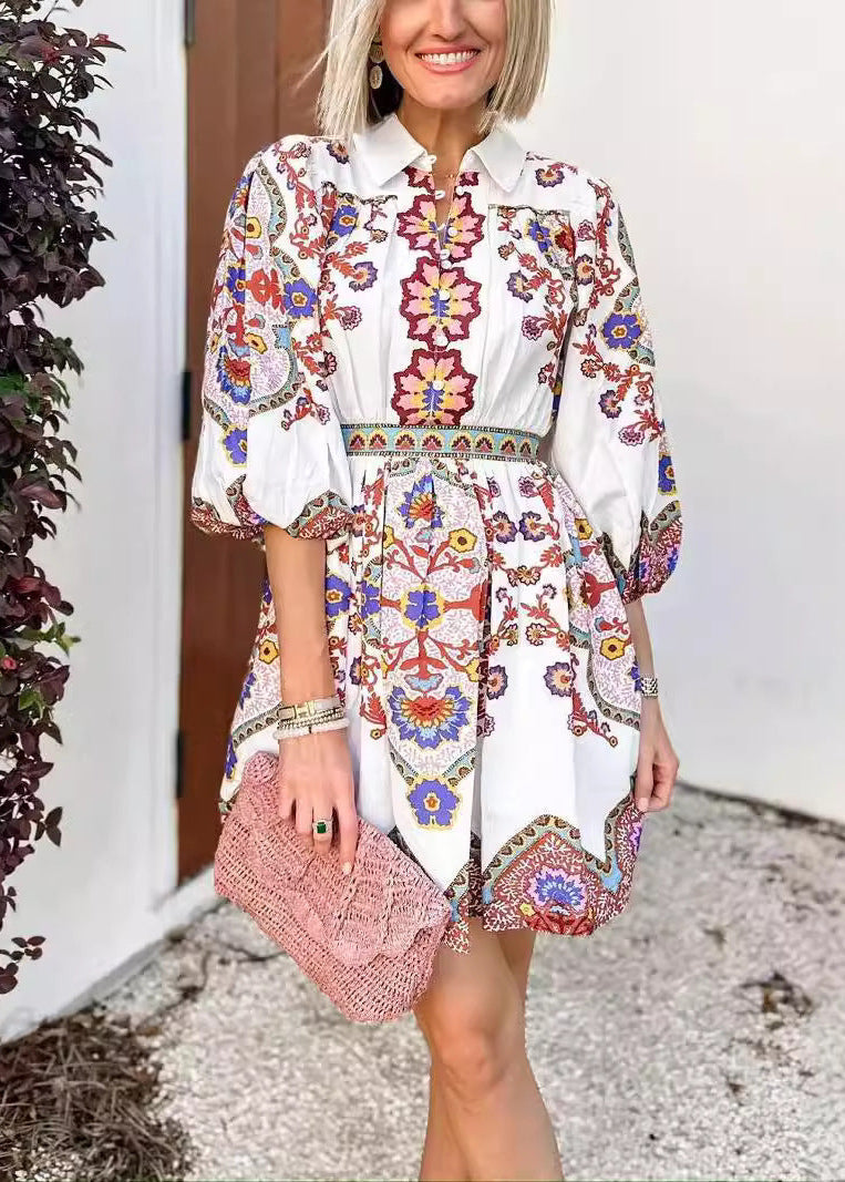 Romy - Elegante jurk met print en blousekraag