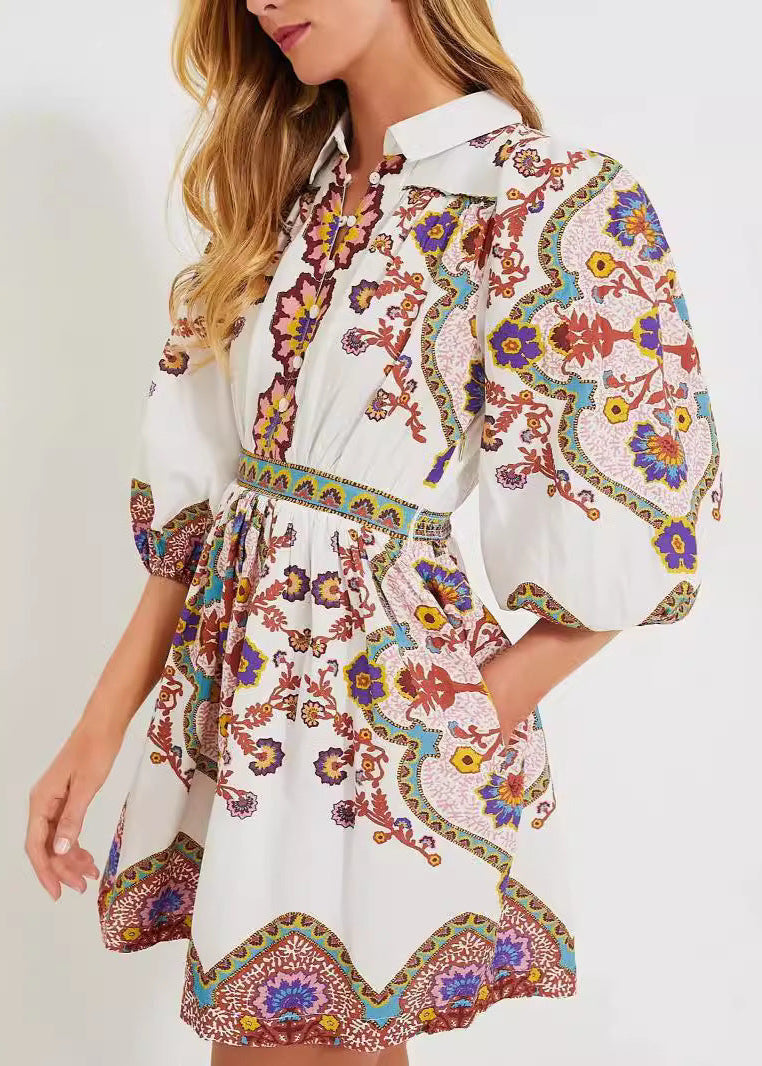 Romy - Elegante jurk met print en blousekraag