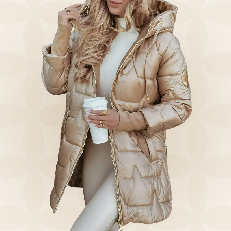 Noor – Glanzende winterjas met capuchon