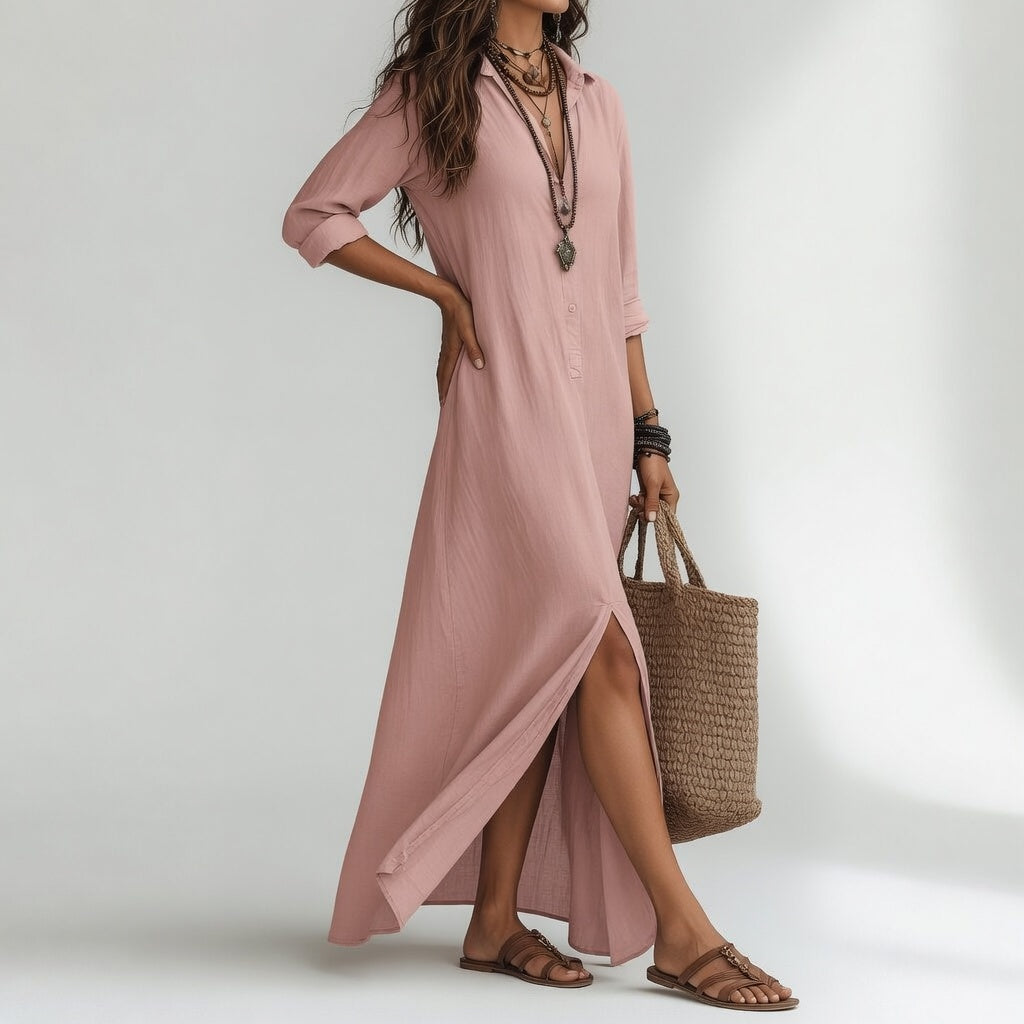 Violaine™ — Lange boho shirtjurk met natuurlijke elegantie