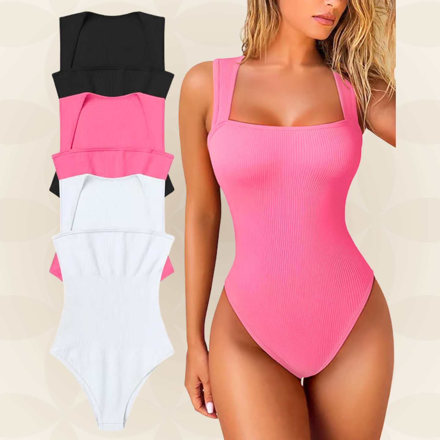 Angelique – Corrigerende geribbelde bodysuit met vierkante hals