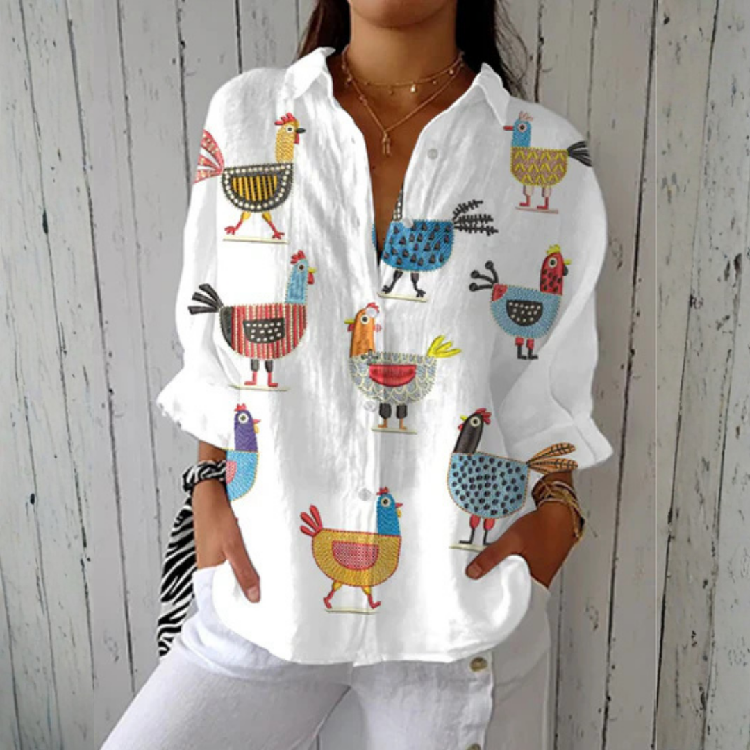 Kimberly™ | Speelse Hen Blouse | Lichtgewicht Lente Blouse met Artistieke Prints