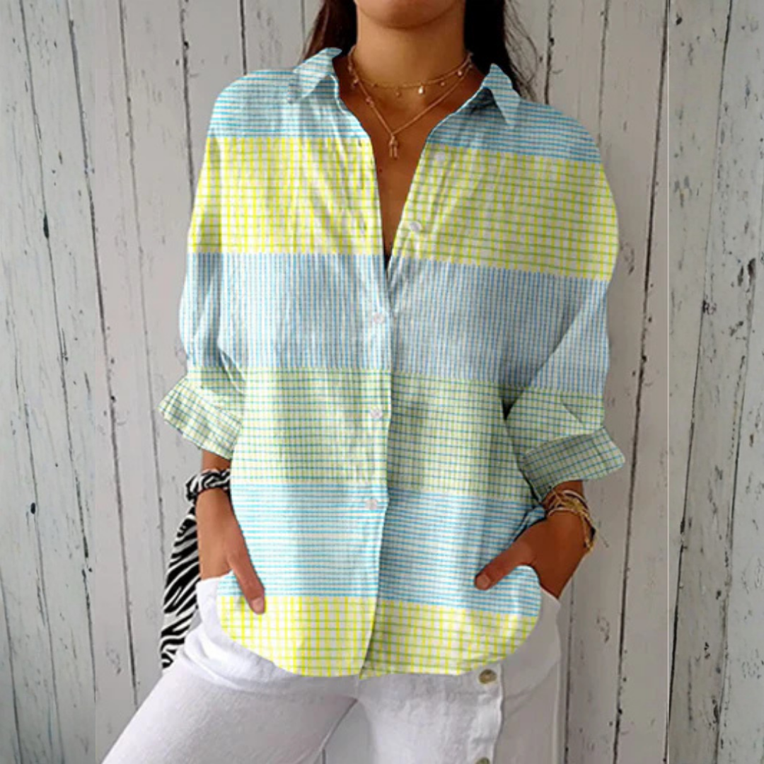 Holly™ | Pastel Ruit Blouse | Lichtgewicht Lente Blouse met Artistieke Prints