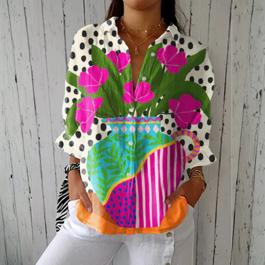 Donna™ | Bloeiende Vaas Blouse | Ademend met Lentepatronen en Ontspannen Pasvorm