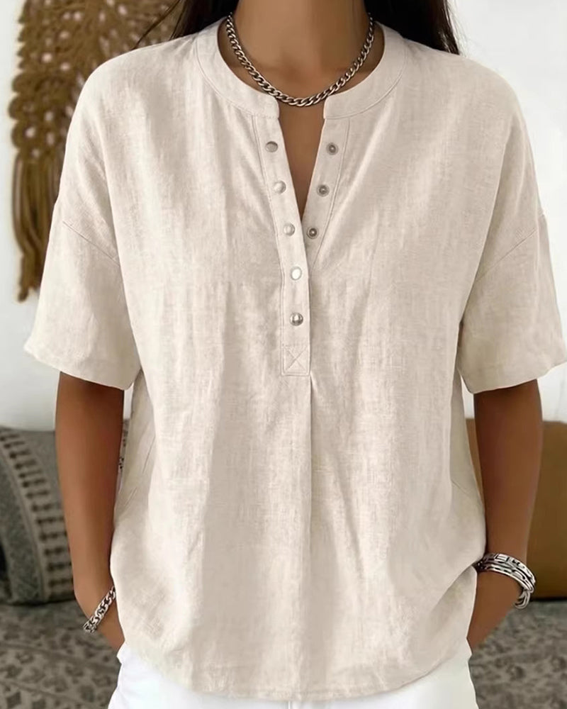 Sabine | Effen kleur blouse met halve mouwen