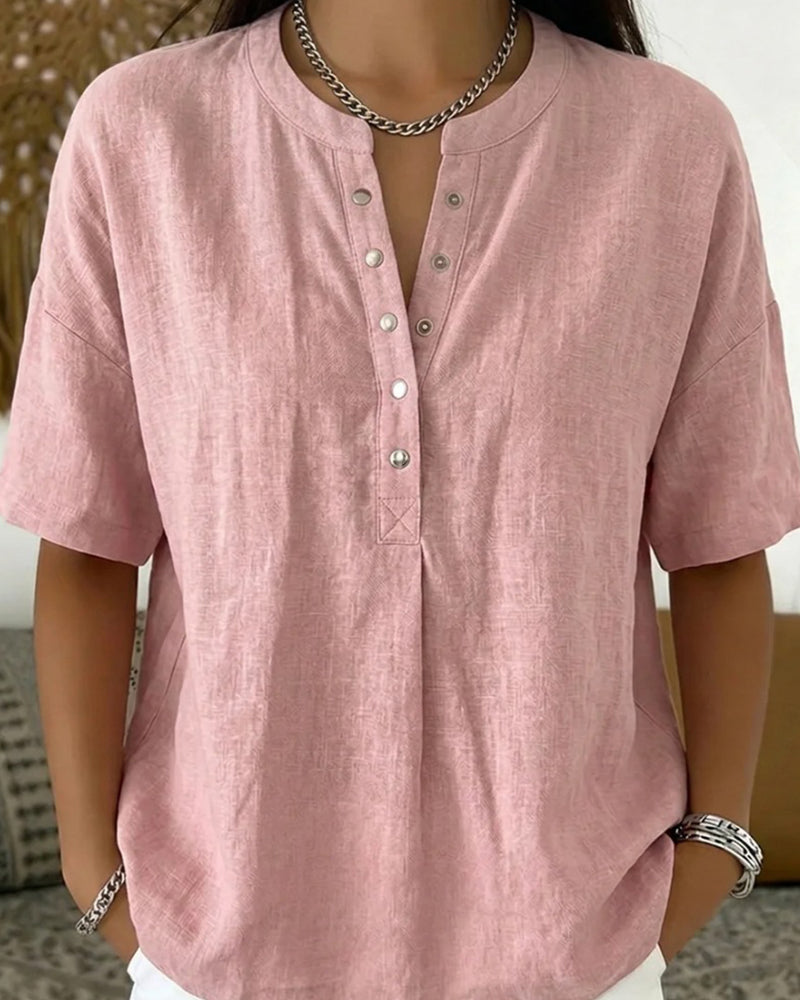 Sabine | Effen kleur blouse met halve mouwen