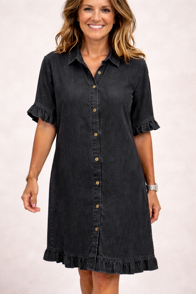 June - Blousejurk met knoopsluiting en volantzoom