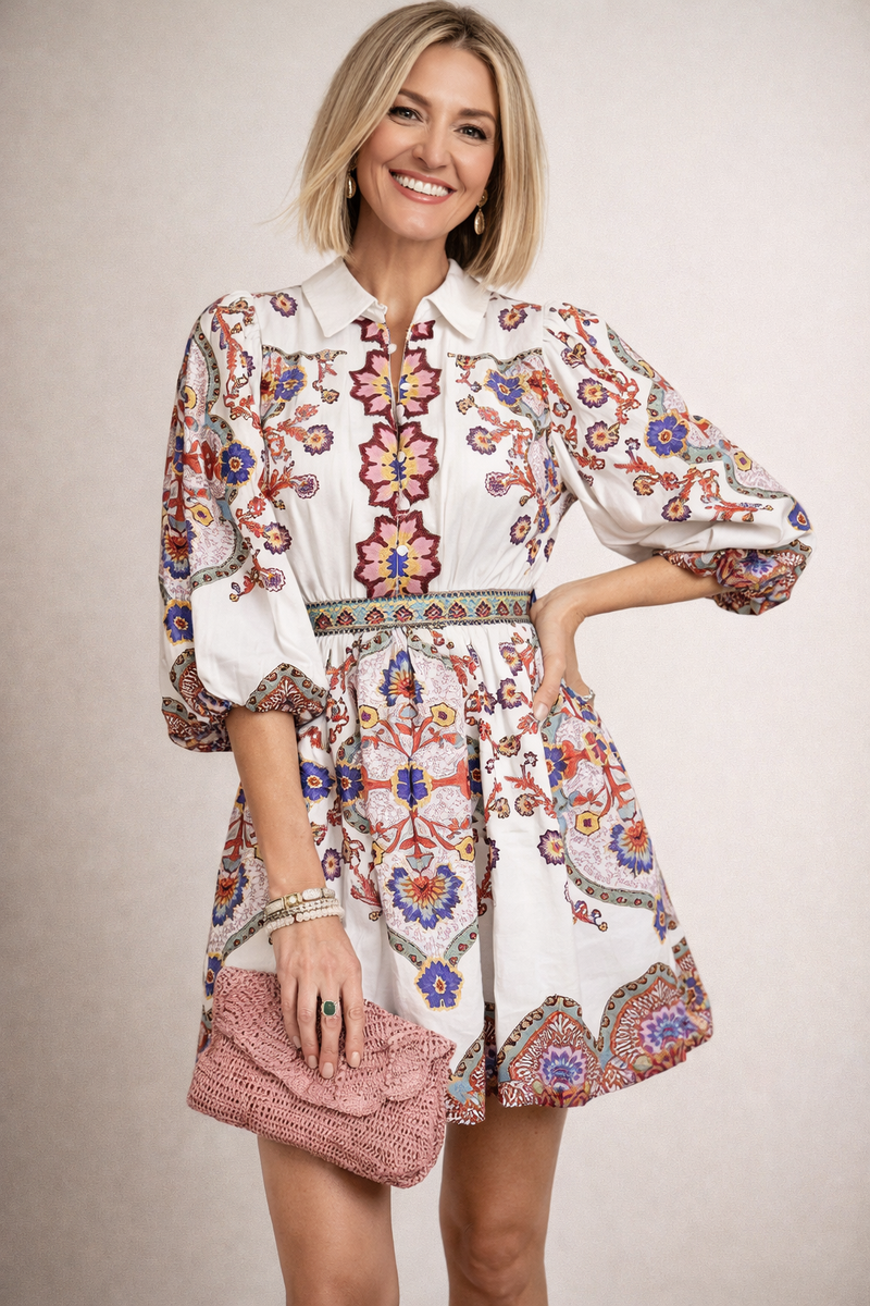 Romy - Elegante jurk met print en blousekraag