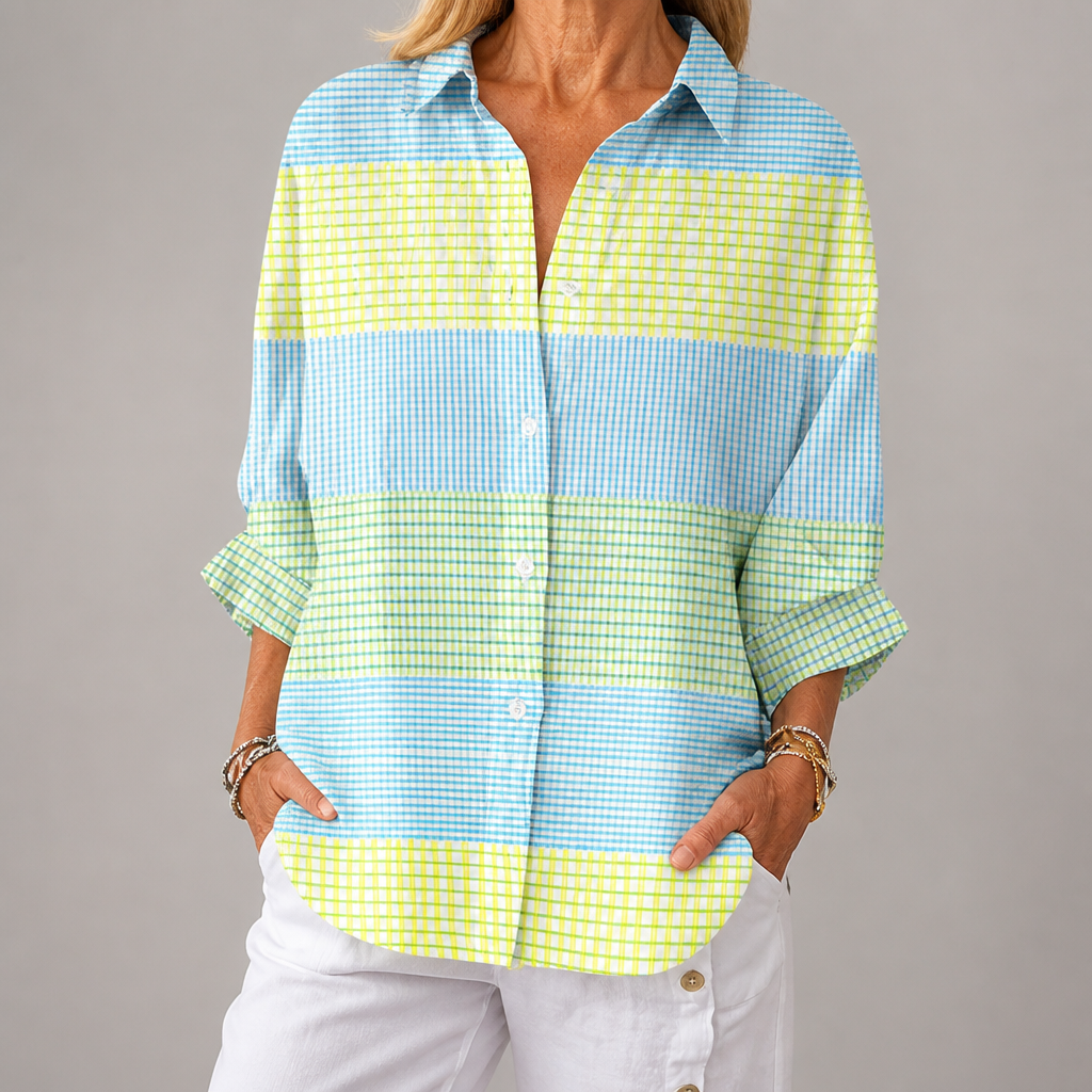 Holly™ | Pastel Ruit Blouse | Lichtgewicht Lente Blouse met Artistieke Prints