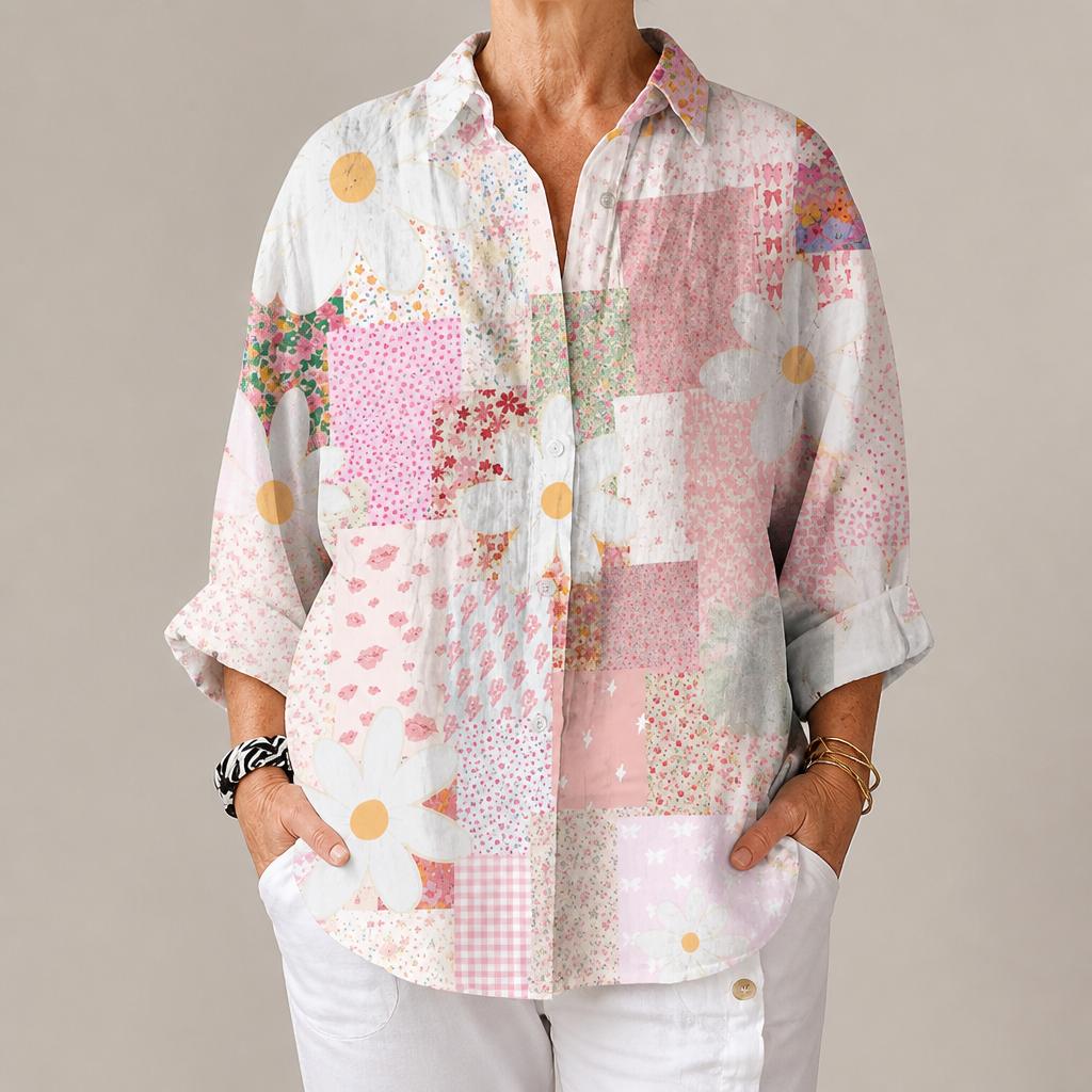 Stephanie™ | Patchwork Daisy Blouse | Lichtgewicht blouse met lentebloemen en ademende stof