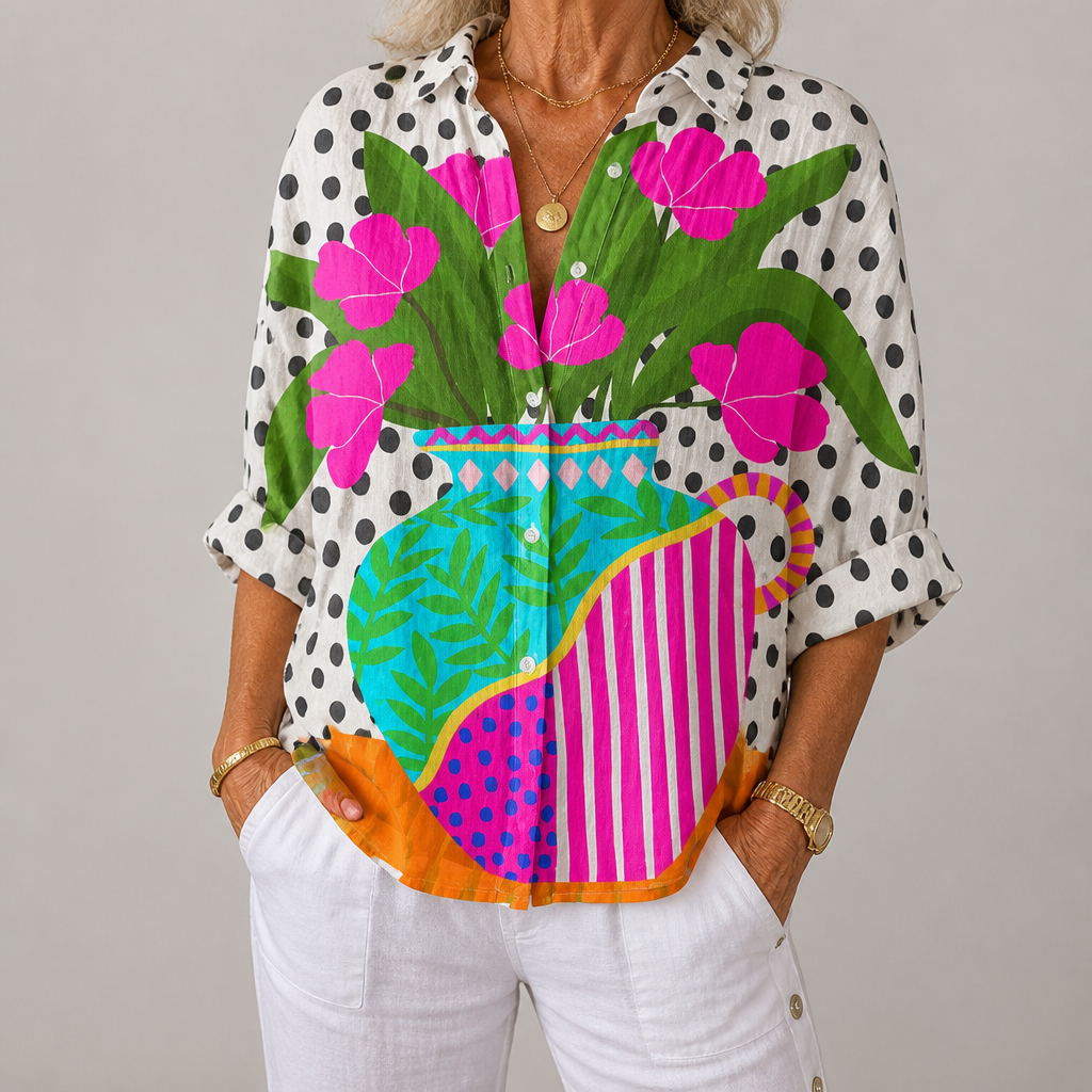 Donna™ | Bloeiende Vaas Blouse | Ademend met Lentepatronen en Ontspannen Pasvorm