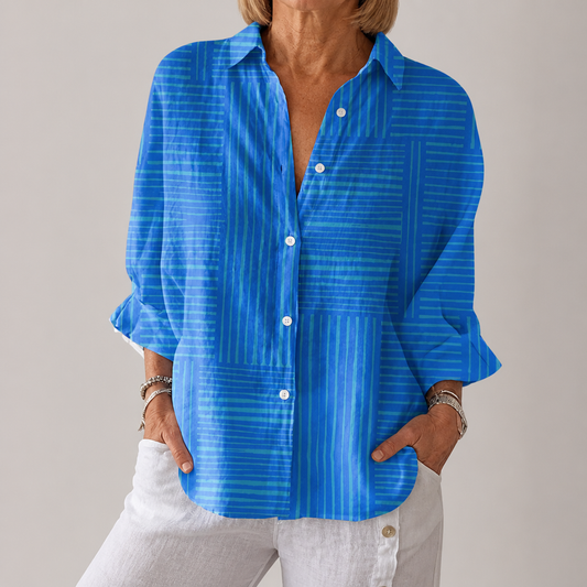 Ashley™ | Azure Stripe Blouse | Lichtgewicht Lente Blouse met Artistieke Prints