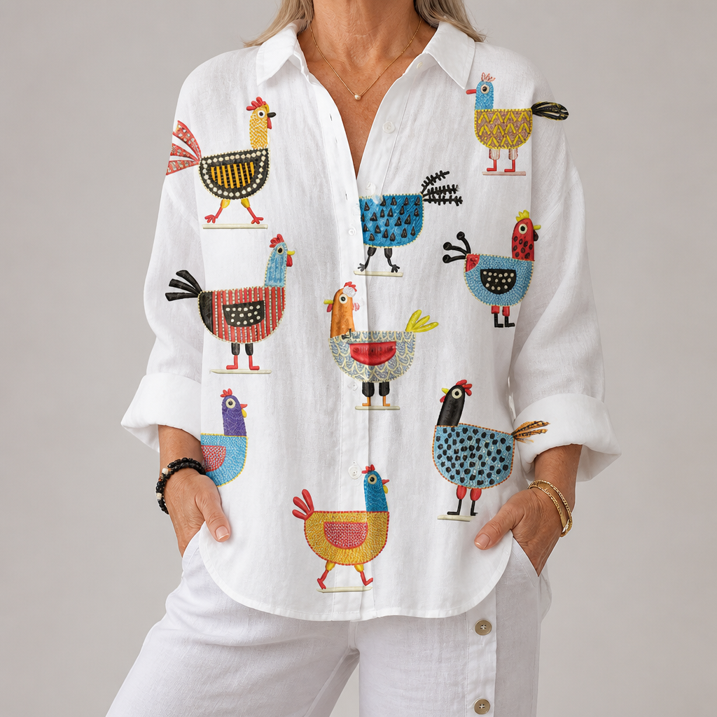 Kimberly™ | Speelse Hen Blouse | Lichtgewicht Lente Blouse met Artistieke Prints