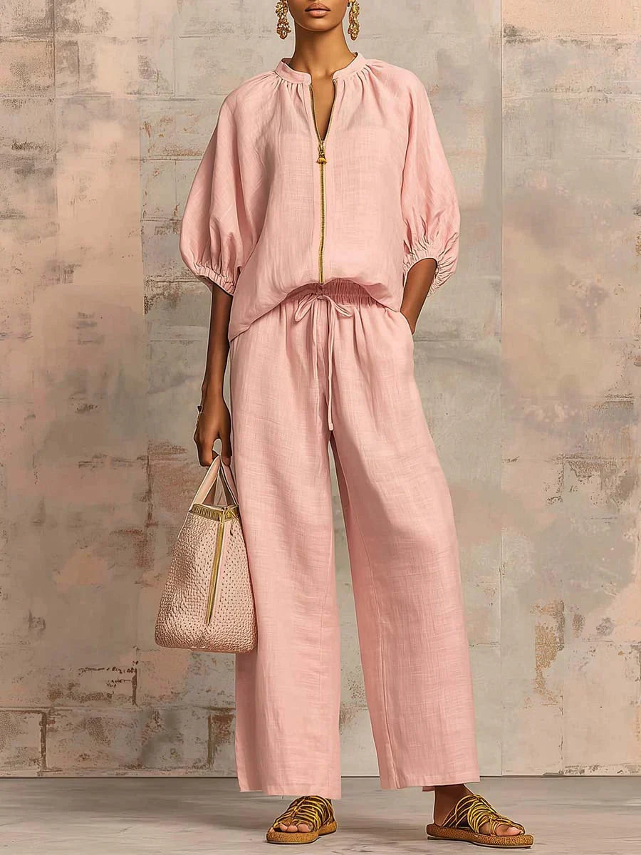 Léa | Twee-delige set: Casual shirt en wijde broek