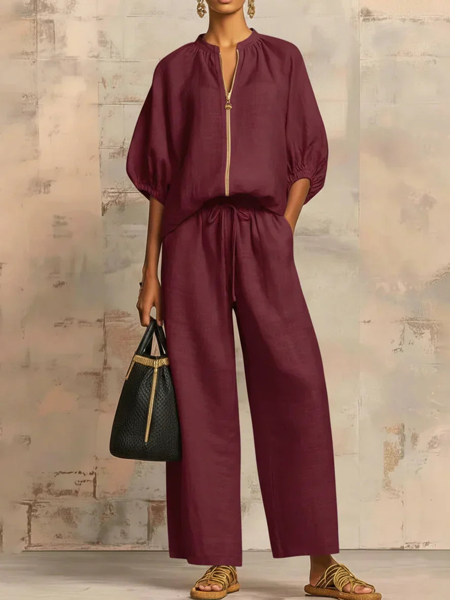 Léa | Twee-delige set: Casual shirt en wijde broek