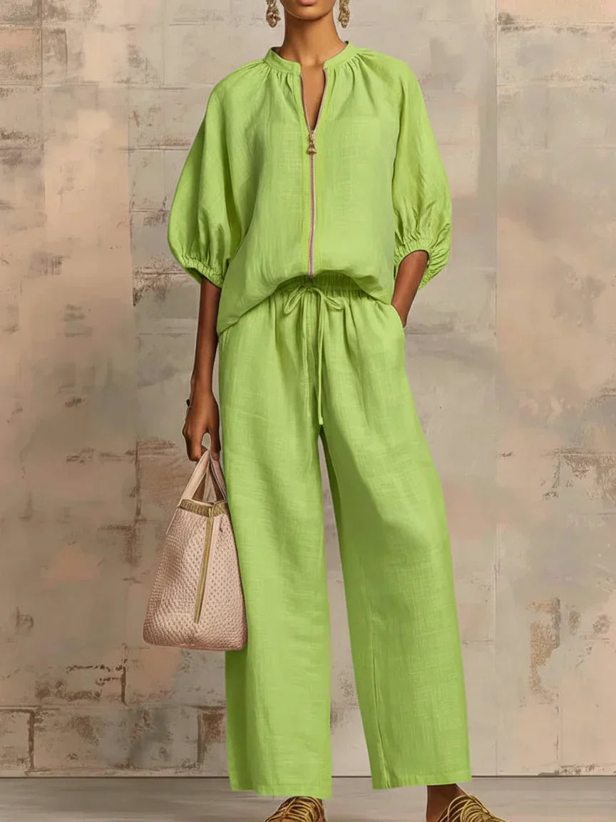 Léa | Twee-delige set: Casual shirt en wijde broek